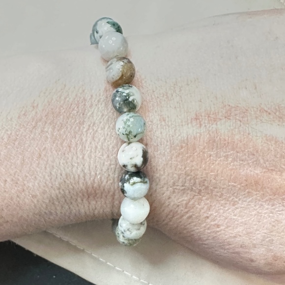 Hand Crafted Jewelry - Tree Agate beaded stretchy bracelet. Multicolor stones.
